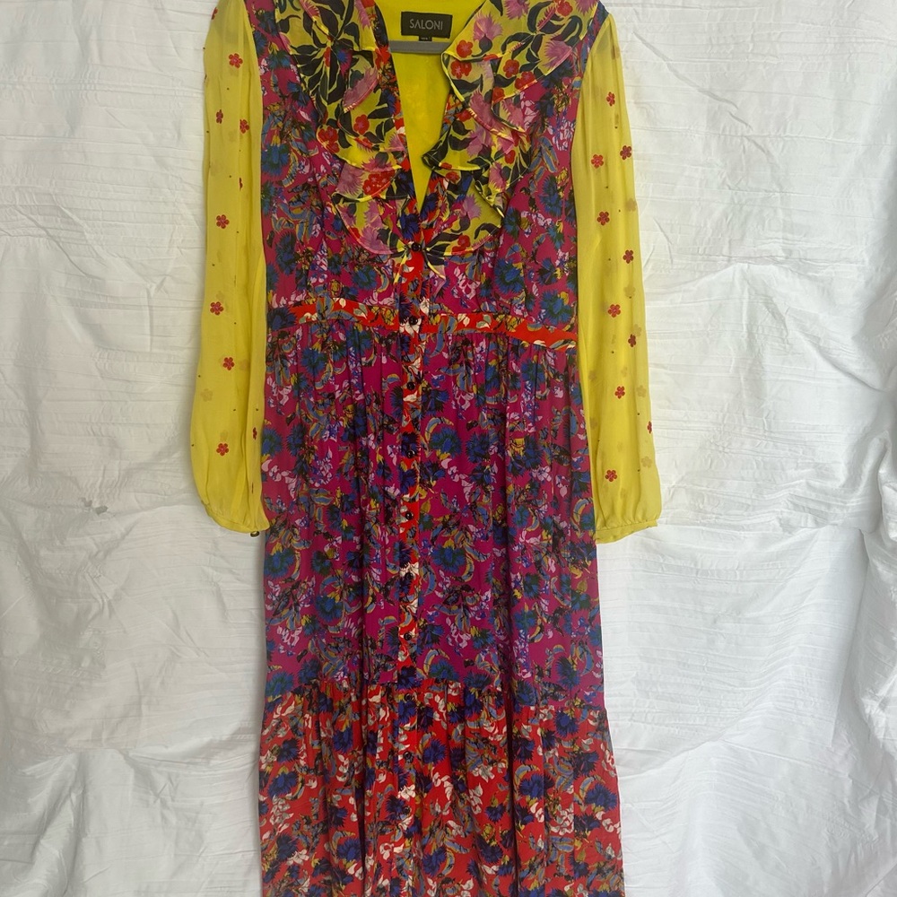 Saloni Red Pink Long Sleeve V-Neck Sundress - Picture 9 of 9